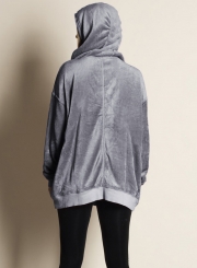 Casual Long Sleeve Fleece Loose Solid Color Pullover Hoodie