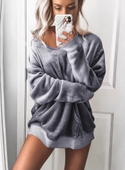 Casual Long Sleeve Fleece Loose Solid Color Pullover Hoodie