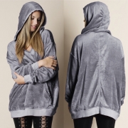 Casual Long Sleeve Fleece Loose Solid Color Pullover Hoodie