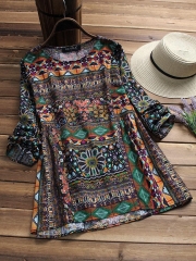 Casual Tribal Long Sleeve Printed Cotton Blouse