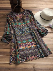 Casual Tribal Long Sleeve Printed Cotton Blouse
