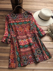 Casual Tribal Long Sleeve Printed Cotton Blouse