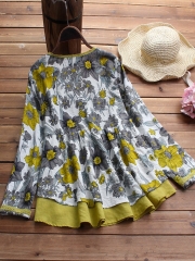 Floral Printed Fake Two Piece Vintage Blouse