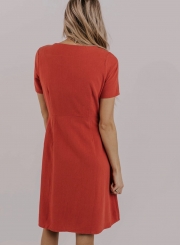 Casual V-neck A-line Short Sleeved Scalloped Dress