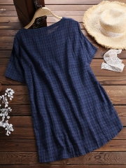 Casual Plaid Short Sleeve Irregular T-Shirt for Women