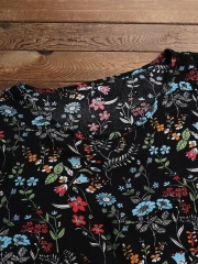 Vintage Print Floral Short Sleeve Crew Neck Blouse