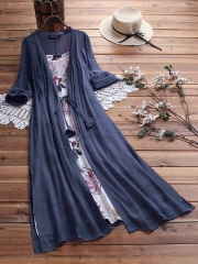 Vintage Boho Print Lace Two-piece 3/4 Sleeve Dress