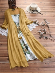 Vintage Boho Print Lace Two-piece 3/4 Sleeve Dress