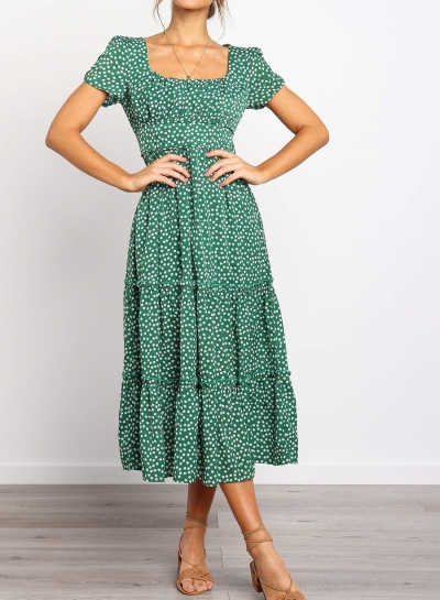 square neck short sleeve dress