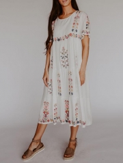 Summer Embroidered Crew Neck Dress