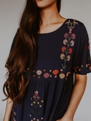 Summer Embroidered Crew Neck Dress