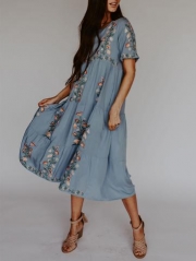 Summer Embroidered Crew Neck Dress