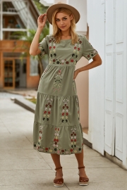 Summer Embroidered Crew Neck Dress