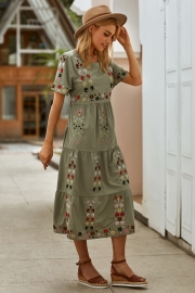 Summer Embroidered Crew Neck Dress