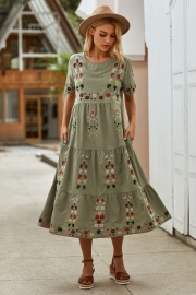 Summer Embroidered Crew Neck Dress