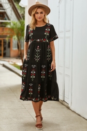 Summer Embroidered Crew Neck Dress