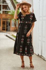 Summer Embroidered Crew Neck Dress