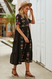 Summer Embroidered Crew Neck Dress