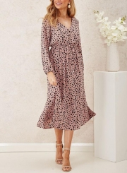 Sweet Dusty Pink With Black Speckle Midi Dress