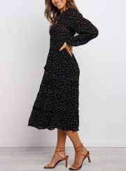 Polka Dot Print Ruffled Midi Dress In Black