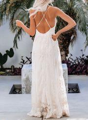 V Neck Open Back Lace Maxi Dress