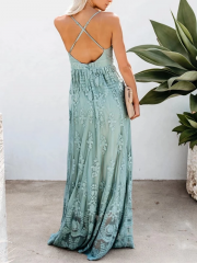 V Neck Open Back Lace Maxi Dress