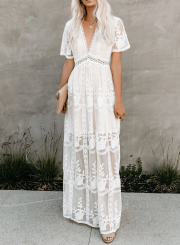 V Neck Lace Maxi Dress