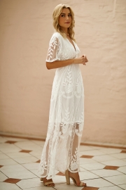 V Neck Lace Maxi Dress