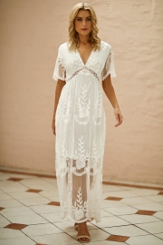 V Neck Lace Maxi Dress