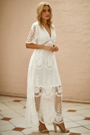 V Neck Lace Maxi Dress