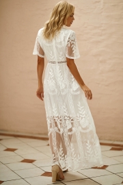 V Neck Lace Maxi Dress