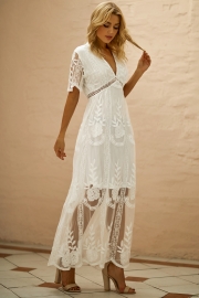 V Neck Lace Maxi Dress