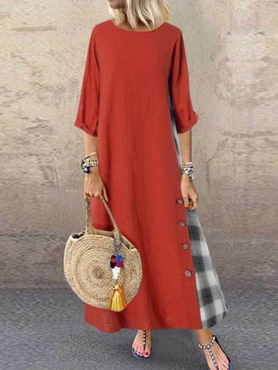 Casual Patchwork Button High Low Hem Plus Size Dress LZDINTECOMMERCE.com