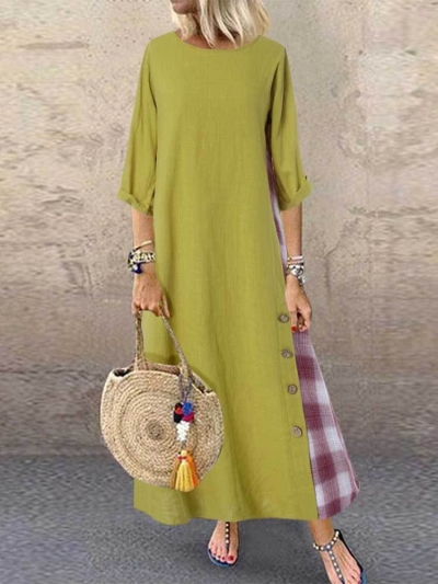 Casual Patchwork Button High Low Hem Plus Size Dress LZDINTECOMMERCE.com