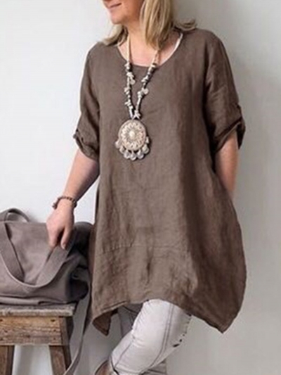 Solid Short Sleeve Casual Blouse YOUYOUFASHIONEC.com