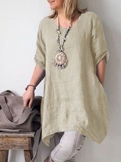 Solid Short Sleeve Casual Blouse YOUYOUFASHIONEC.com