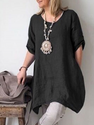 Solid Short Sleeve Casual Blouse YOUYOUFASHIONEC.com