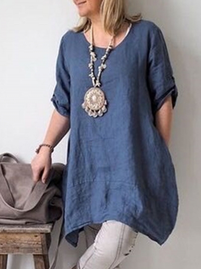 Solid Short Sleeve Casual Blouse YOUYOUFASHIONEC.com