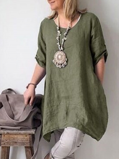 Solid Short Sleeve Casual Blouse STYLESIMO.com