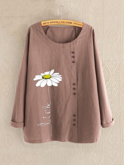 Casual Print Daisy Button Long Sleeve Shirt