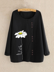 Casual Print Daisy Button Long Sleeve Shirt