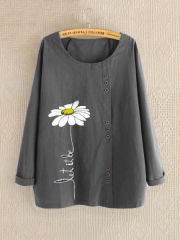 Casual Print Daisy Button Long Sleeve Shirt