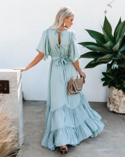 FLOOR-LENGTH HALF SLEEVE V-NECK FASHION SUMMER DRESS