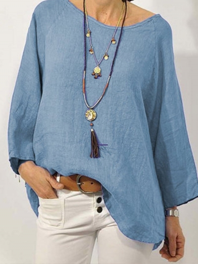 Plus Size Casual Solid Long Sleeve Blouse YOUYOUFASHIONEC.com