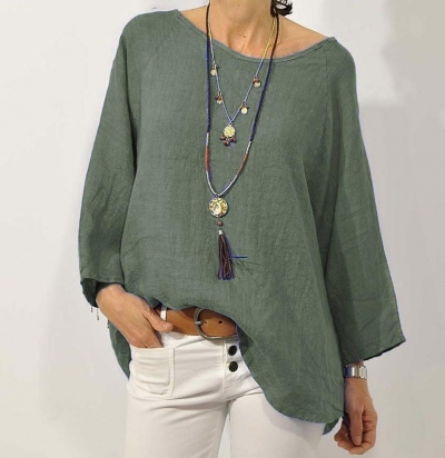 Plus Size Casual Solid Long Sleeve Blouse YOUYOUFASHIONEC.com