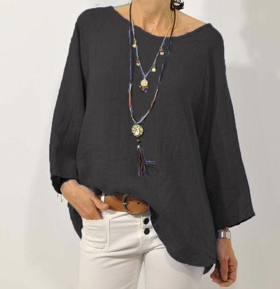 Plus Size Casual Solid Long Sleeve Blouse STYLESIMO.com