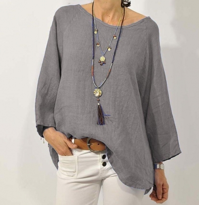 Plus Size Casual Solid Long Sleeve Blouse YOUYOUFASHIONEC.com