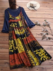 Vintage Print Maxi Two Piece Dress