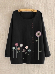 Casual Print Floral Crew Neck Long Sleeve Shirt