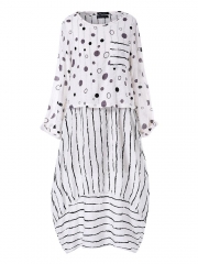 Vintage Print Polka Dots Striped Two-piece Dress